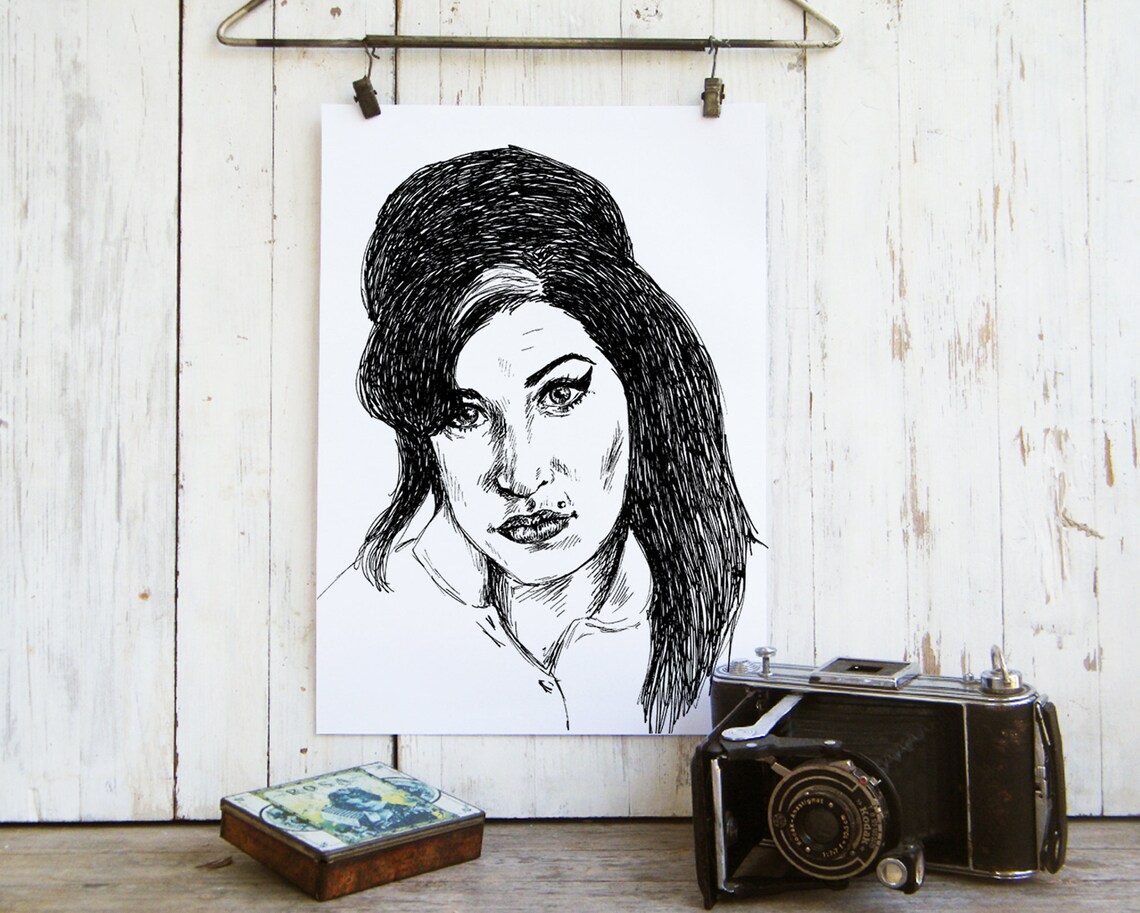 Retro Beehive Hairstyle Woman Sketch Portrait Black White Wall Art - Image 4