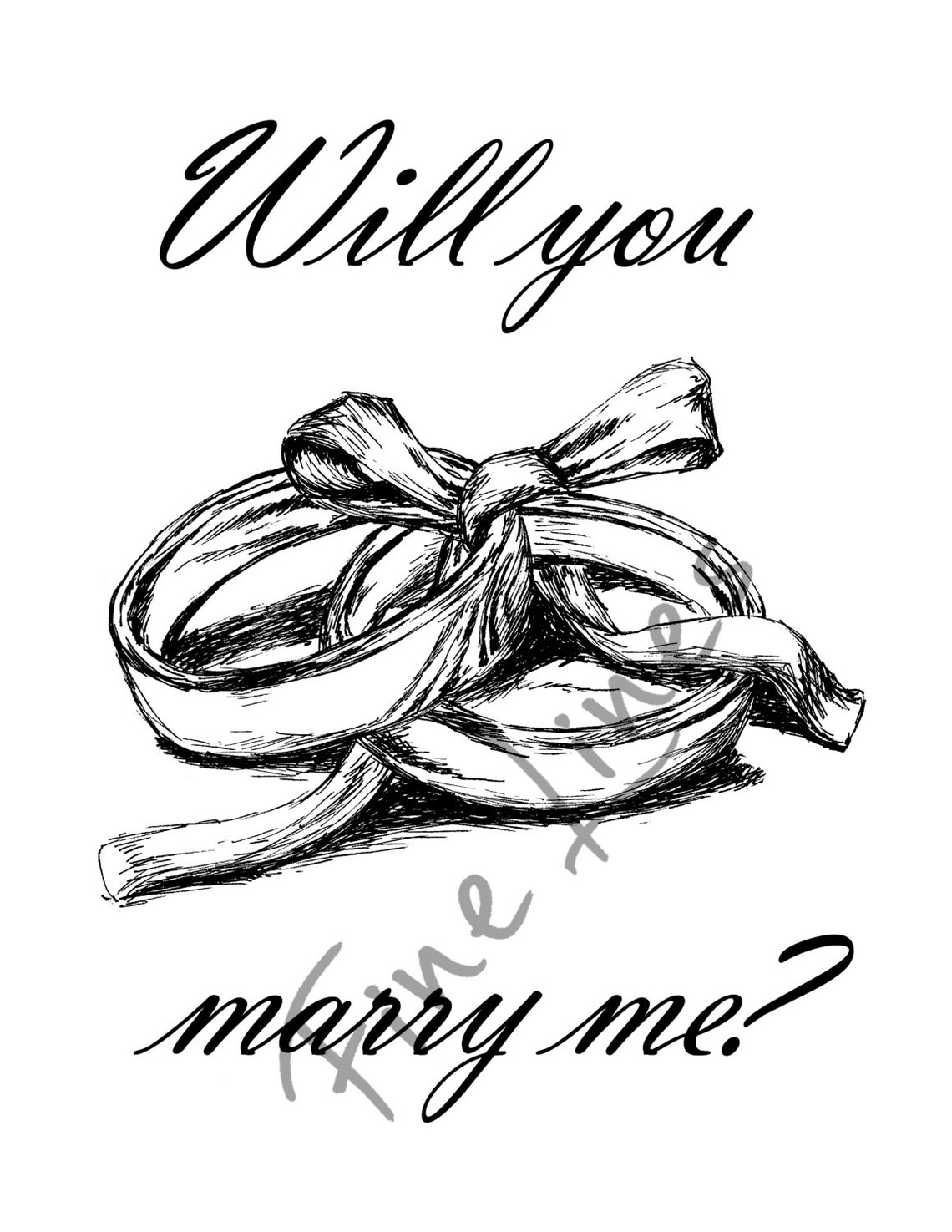 Will You Marry Me Wedding Rings Sketch Proposal Gift Art Poster - Image 3
