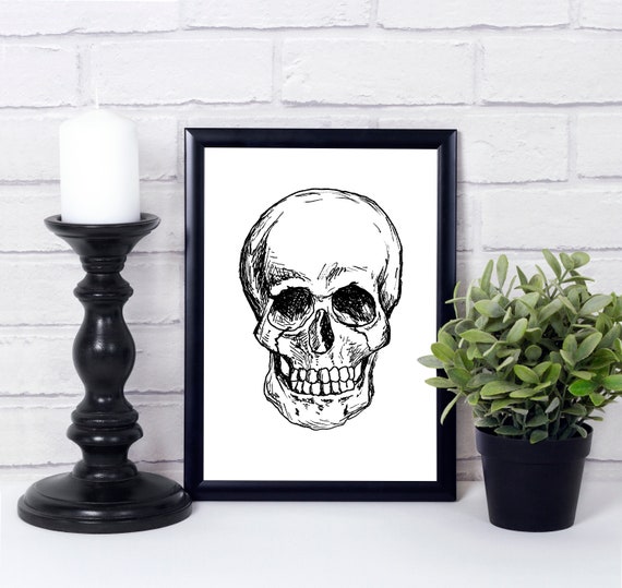 Black And White Skull Halloween Teen Room Art Print