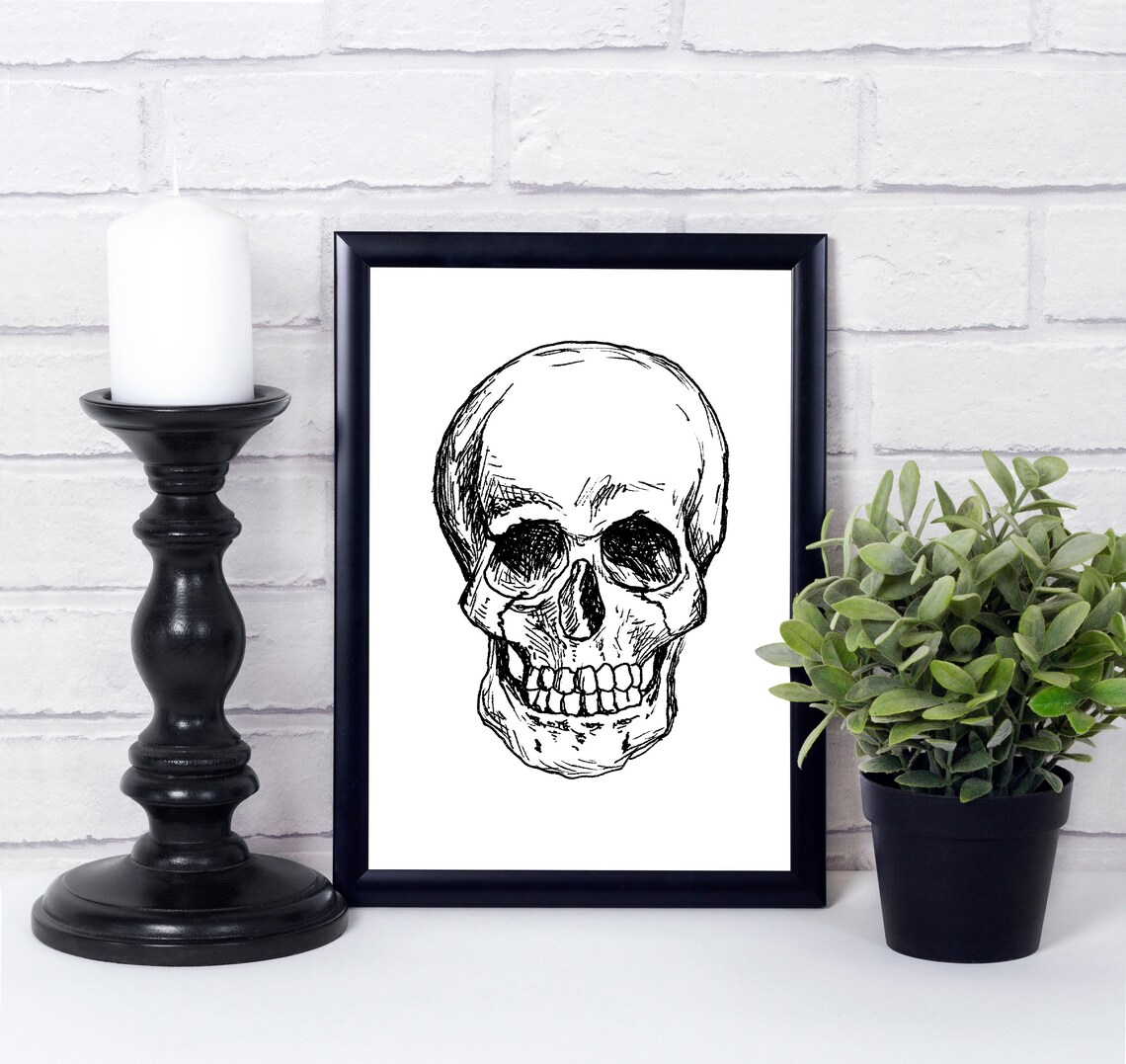Black And White Skull Halloween Teen Room Art Print