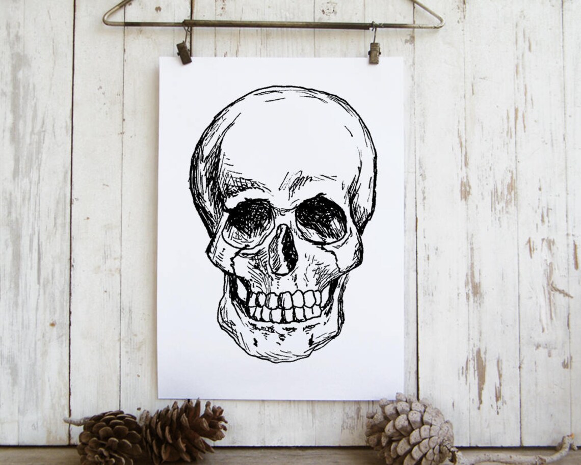Black And White Skull Halloween Teen Room Art Print - Image 3