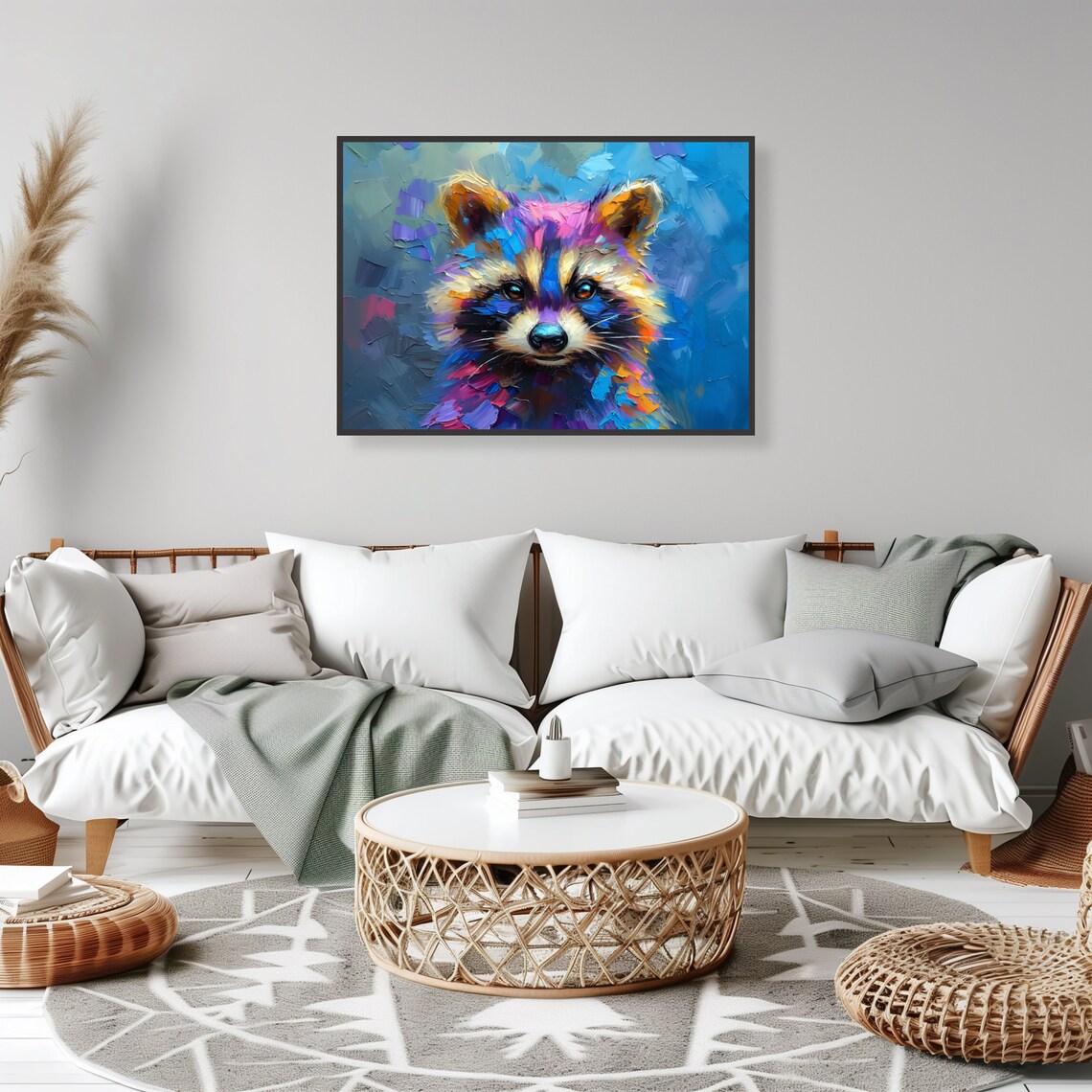 Colorful Impasto Raccoon Portrait In Blue Pink And Purple Pop Art Poster - Image 5