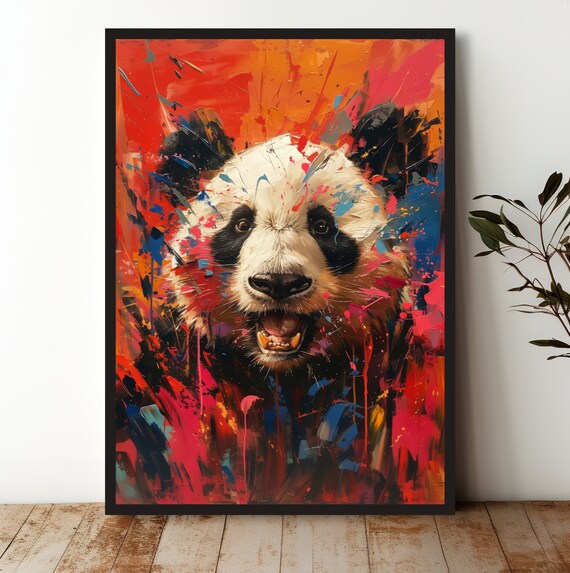 Giant Panda Face Colorful Paint Splatter Expressive Animal Art Poster