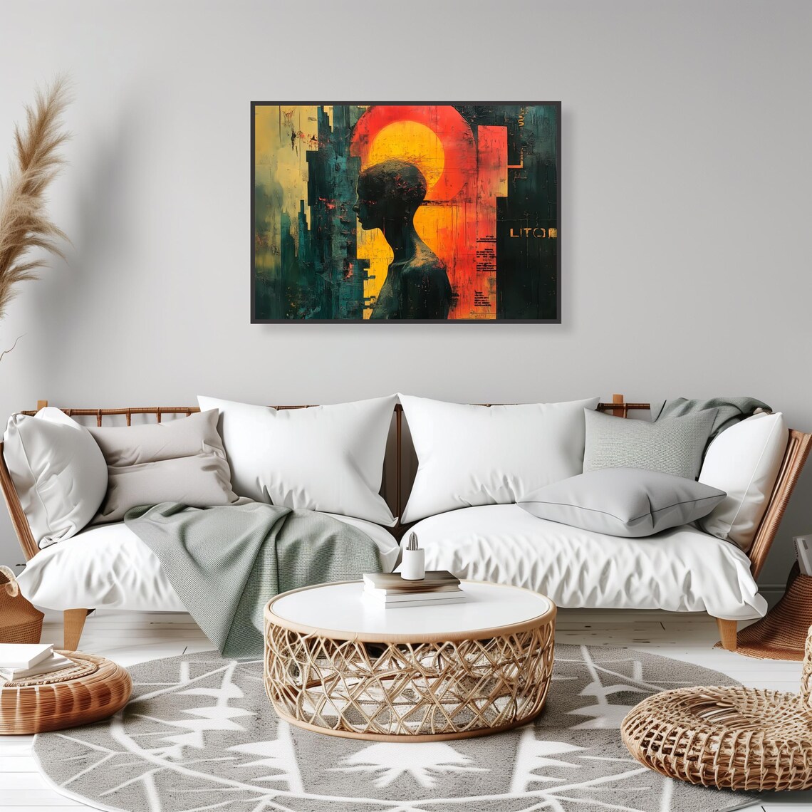 Silhouette Woman Red Sun Abstract Urban Profile Portrait Art Print - Image 2