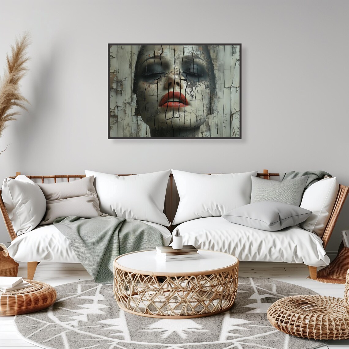 Cracked Porcelain Woman Face Red Lips Glamour Portrait Art Print - Image 2