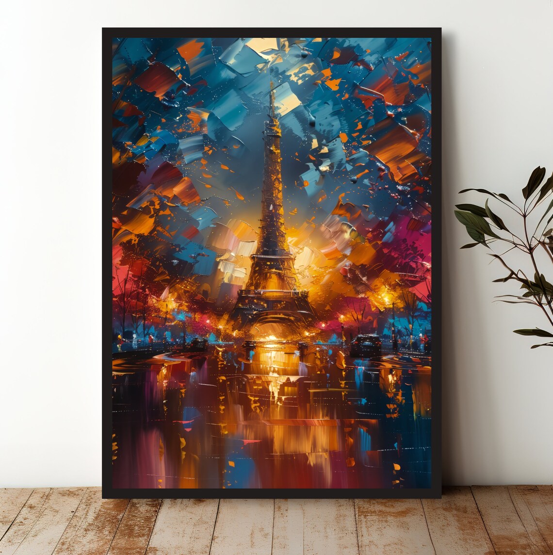 Eiffel Tower Night Impressionist Paris City Lights Dreamy Art Poster