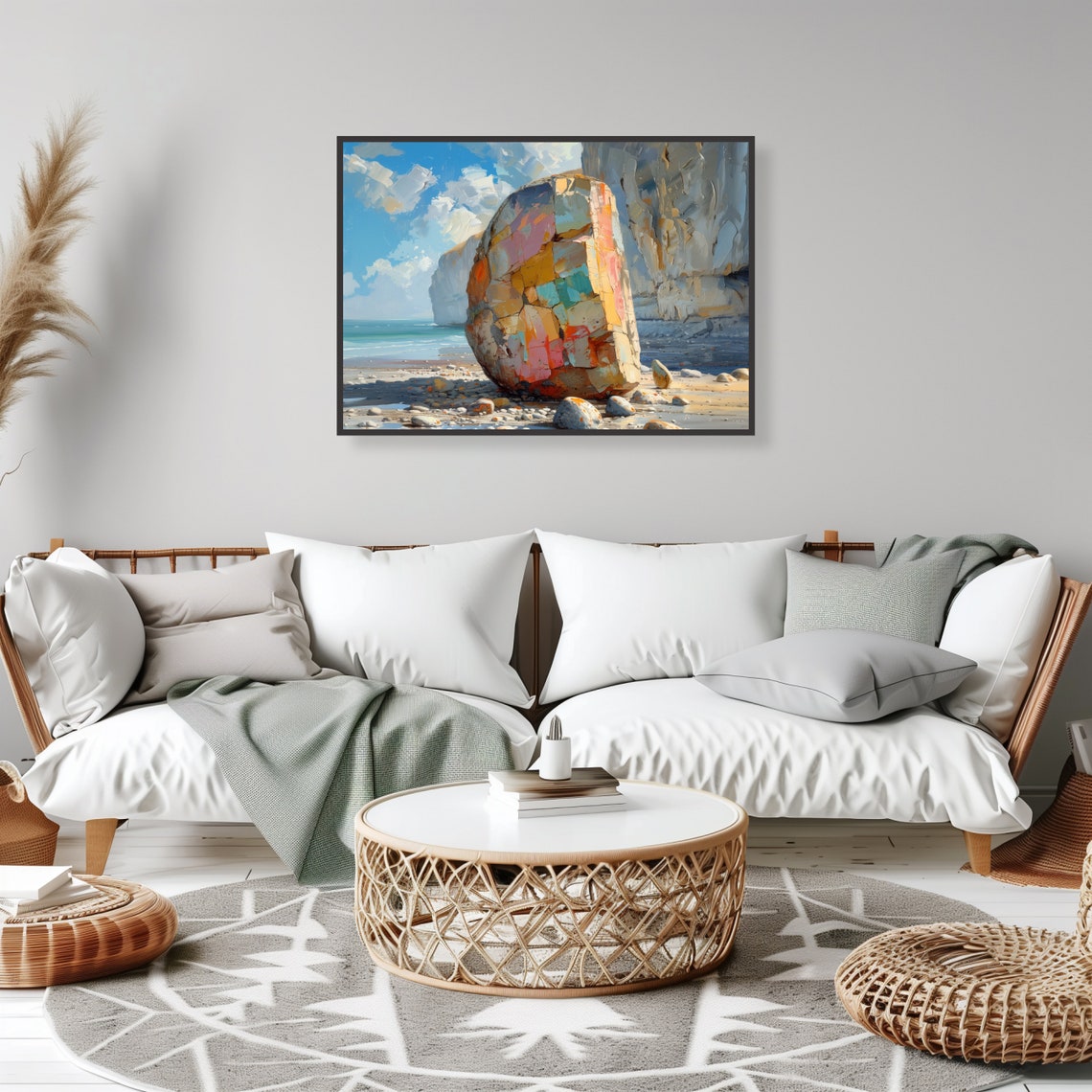 Colorful Painted Boulder Coastal Beach Cliffs Landscape Art Poster - Image 2