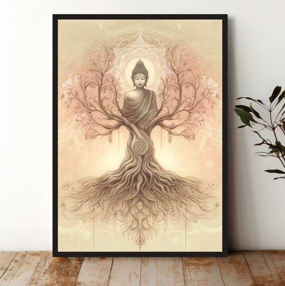 Buddha Tree Of Life Wall Art Print Spiritual Mindfulness Decor Unframed Home Artwork