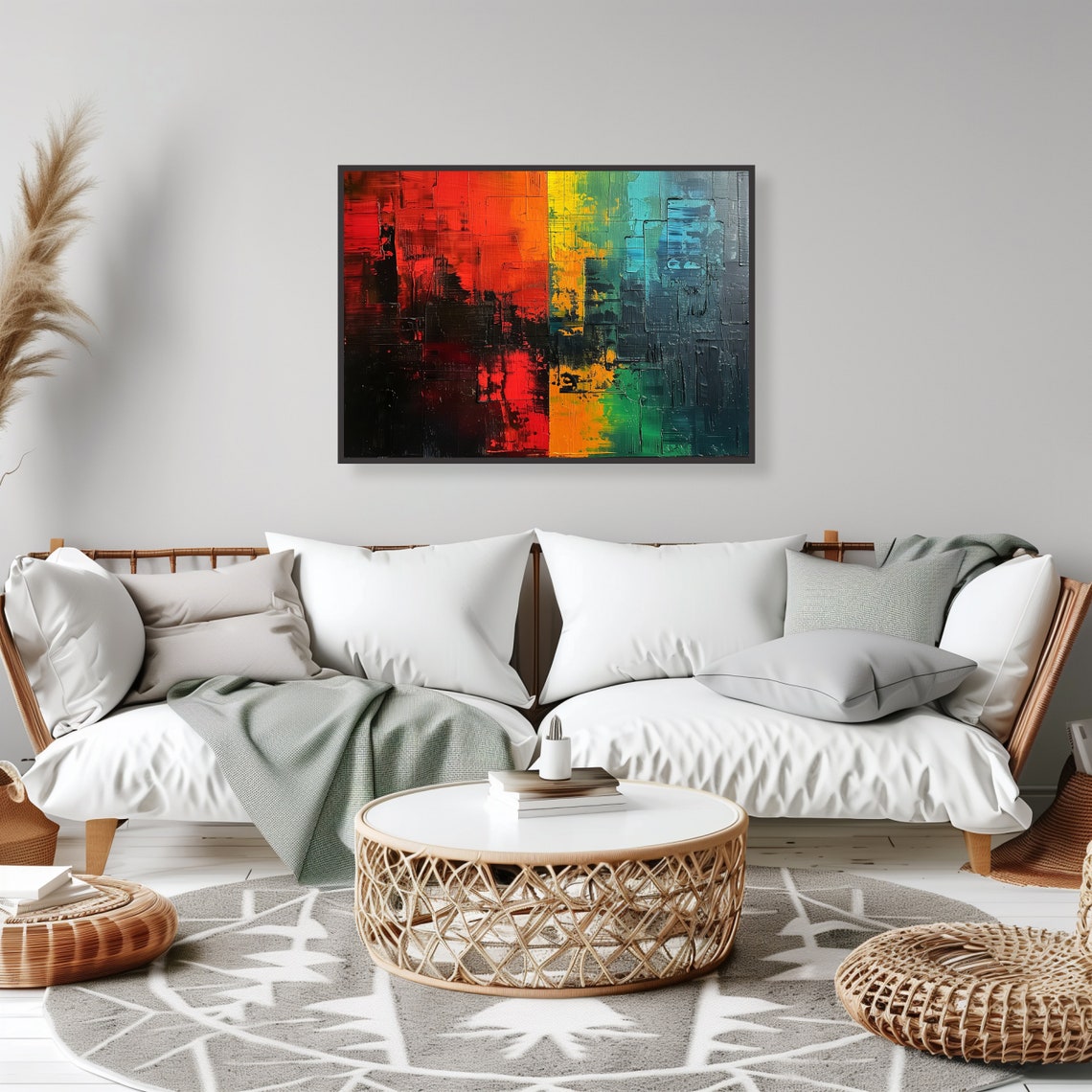 Rainbow Color Block Textured Abstract Oil Painting Modern Poster - Image 2