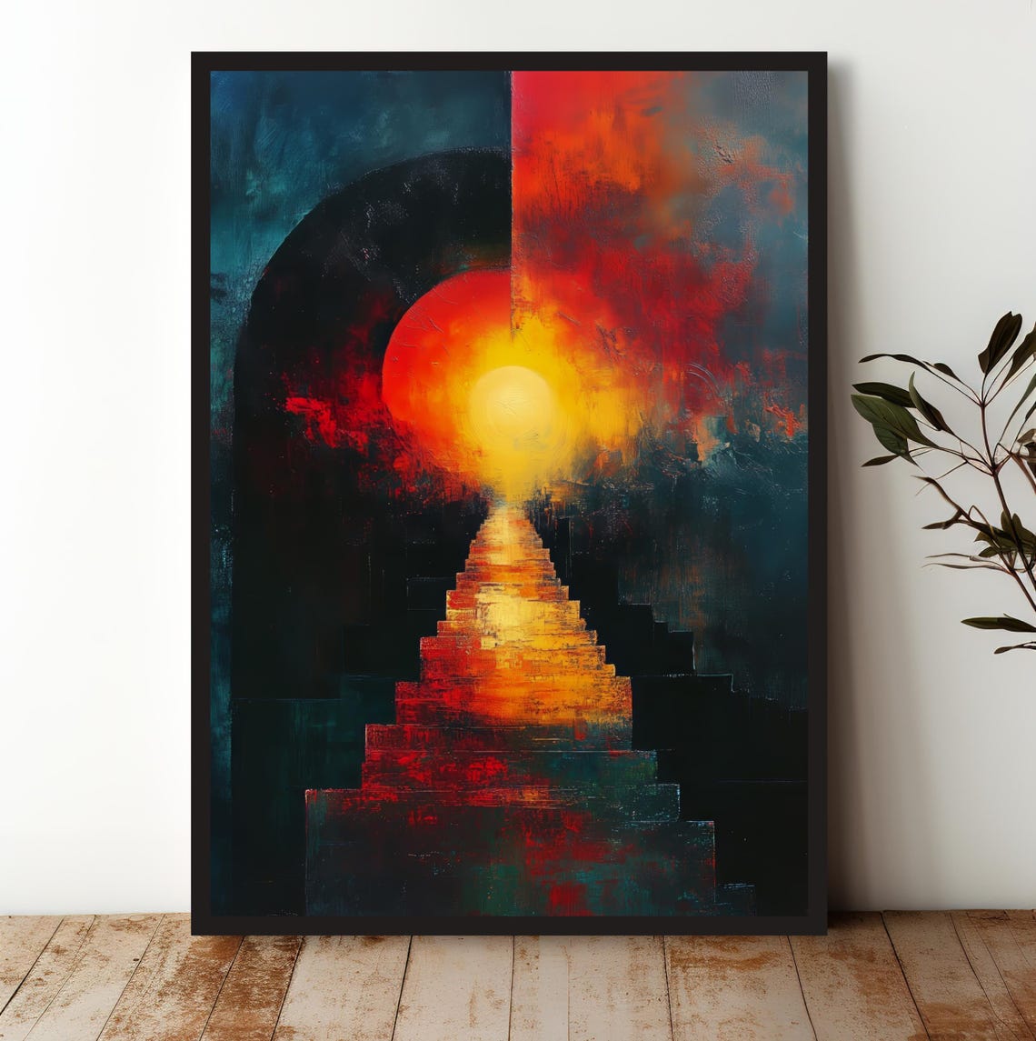 Abstract Stairway Toward Glowing Sunset Mystical Scene Wall Art