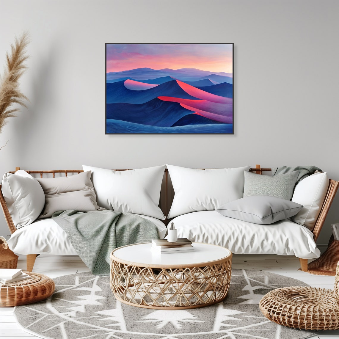 Desert Dunes Sunset Blue Sand Pink Light Abstract Art Poster - Image 2