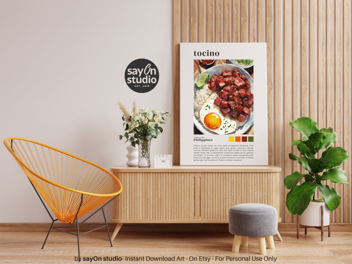 Filipino Tocino Sweet Pork Rice Egg Watercolor Kitchen Art Poster - Image 5