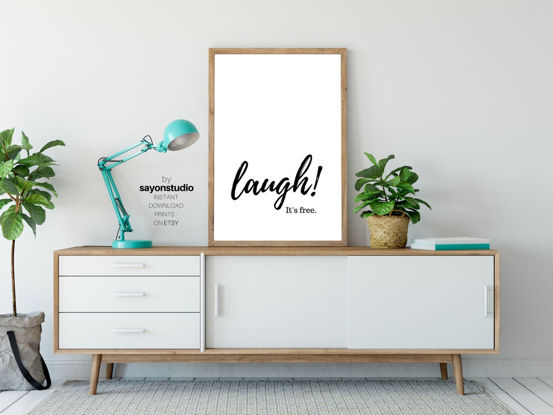 Laugh It Is Free Quote Black Script Minimalist Funny Wall Art Poster - Image 3