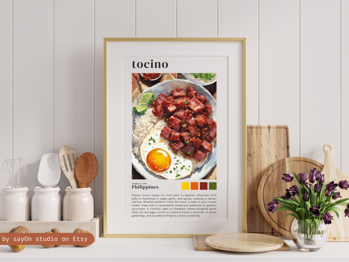 Filipino Tocino Sweet Pork Rice Egg Watercolor Kitchen Art Poster - Image 4