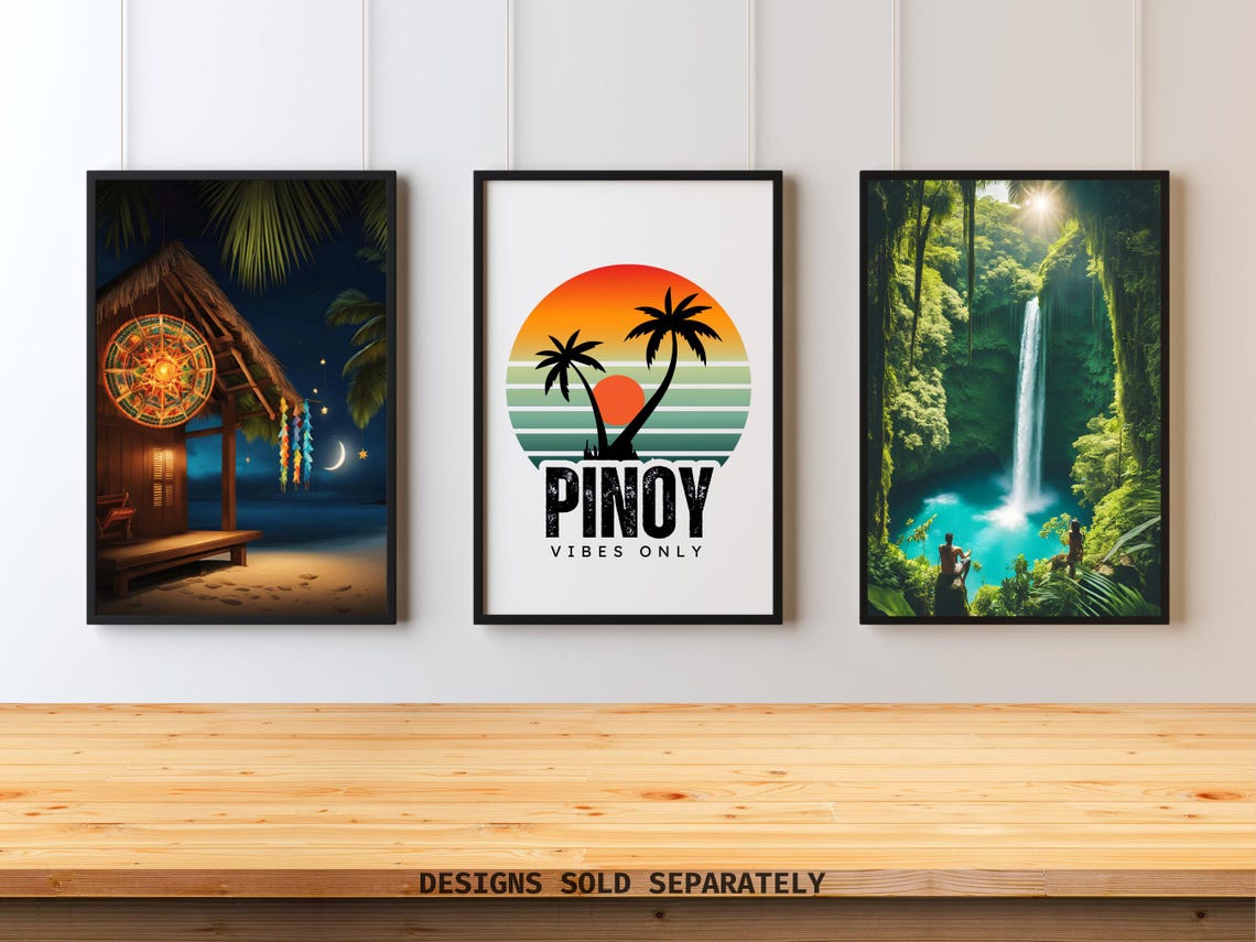 Filipino Parol Moonlit Beach Hut Tropical Night Scene Wall Art Poster - Image 3