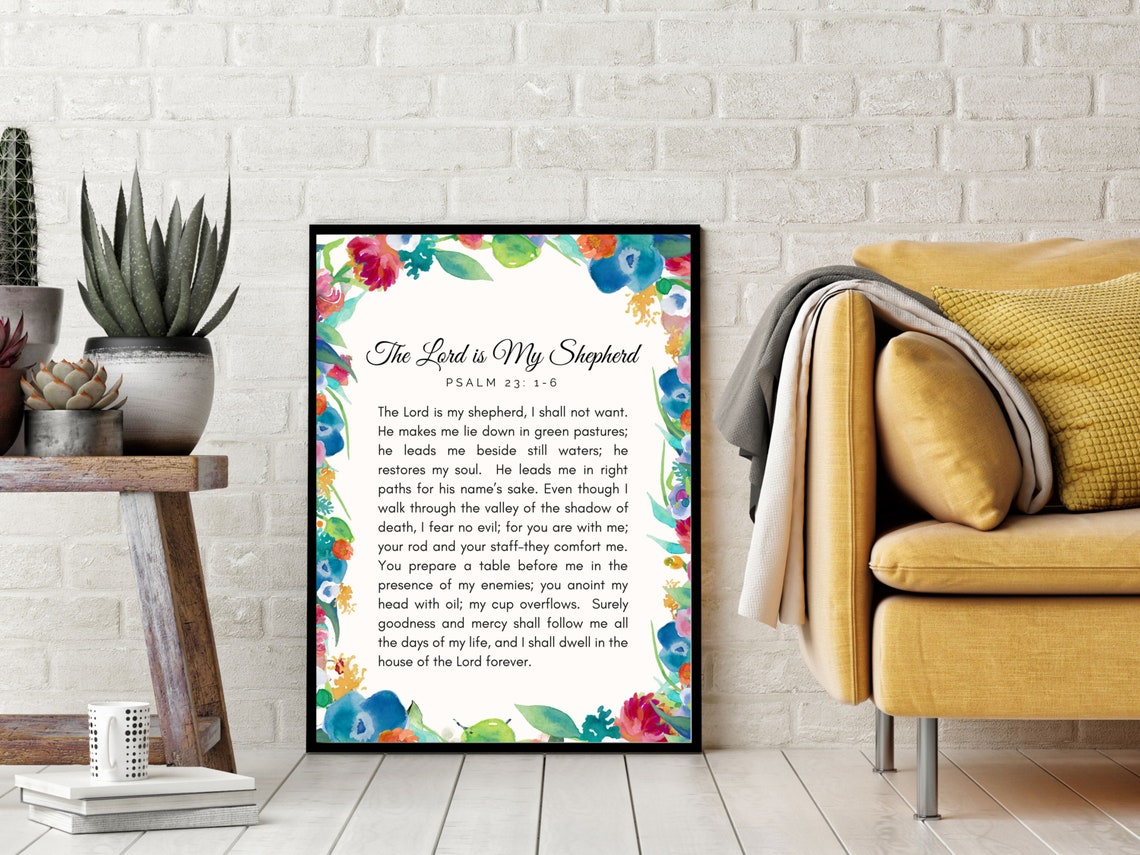 Psalm 23 Wall Art The Lord Is My Shepherd Print Religious Quote Bible Verse Poster Instant