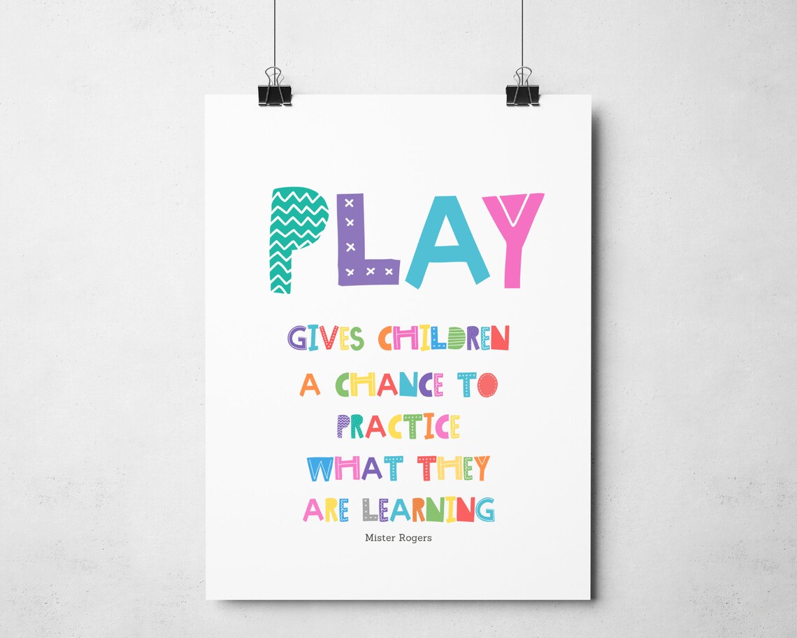 Play Gives Children a Chance to Practice Mister Rogers Colorful Poster - Image 2
