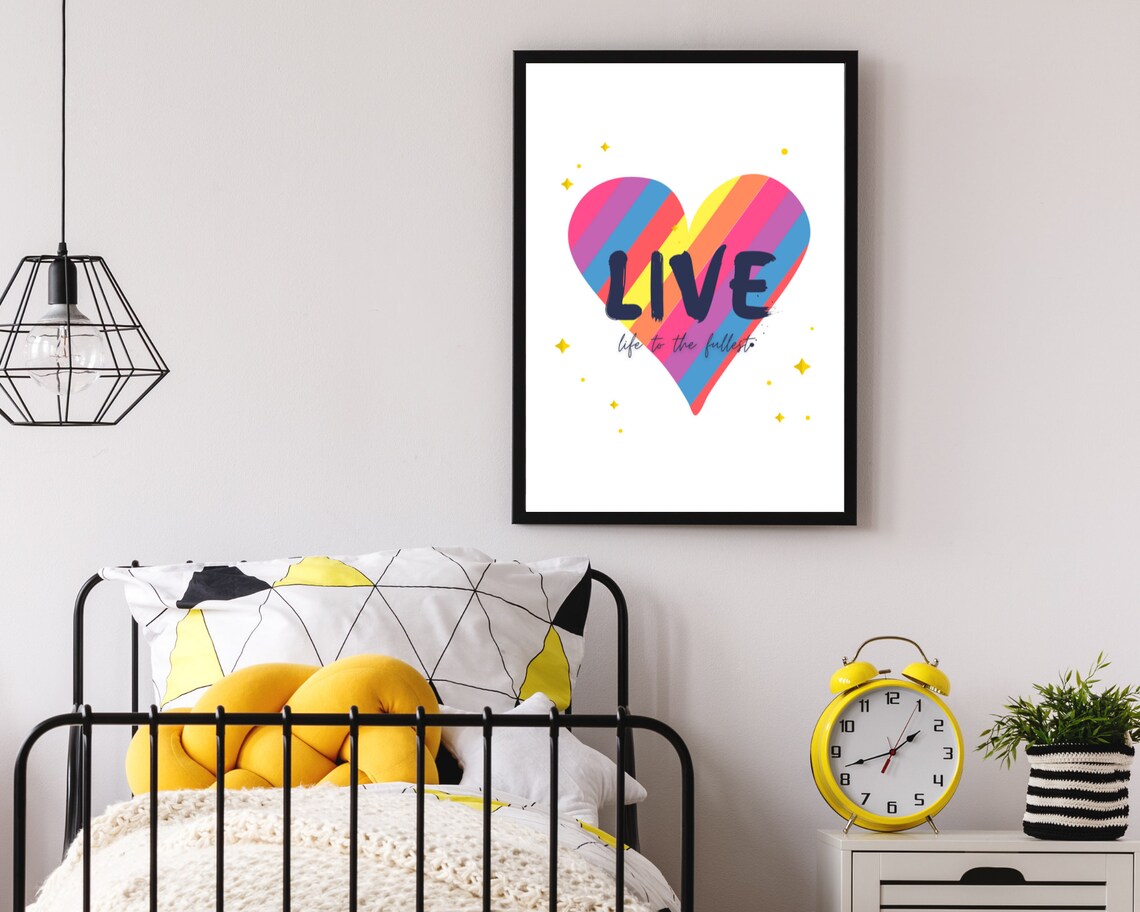 Live Life To The Fullest Rainbow Heart Inspirational Quote Wall Art Poster - Image 3
