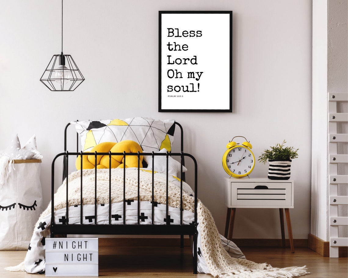 Bless the Lord Oh My Soul Psalm 103 Typewriter Black White Poster - Image 2