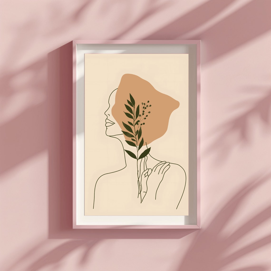 Minimalist Line Art Woman Profile Holding Leafy Branch Poster - Image 3
