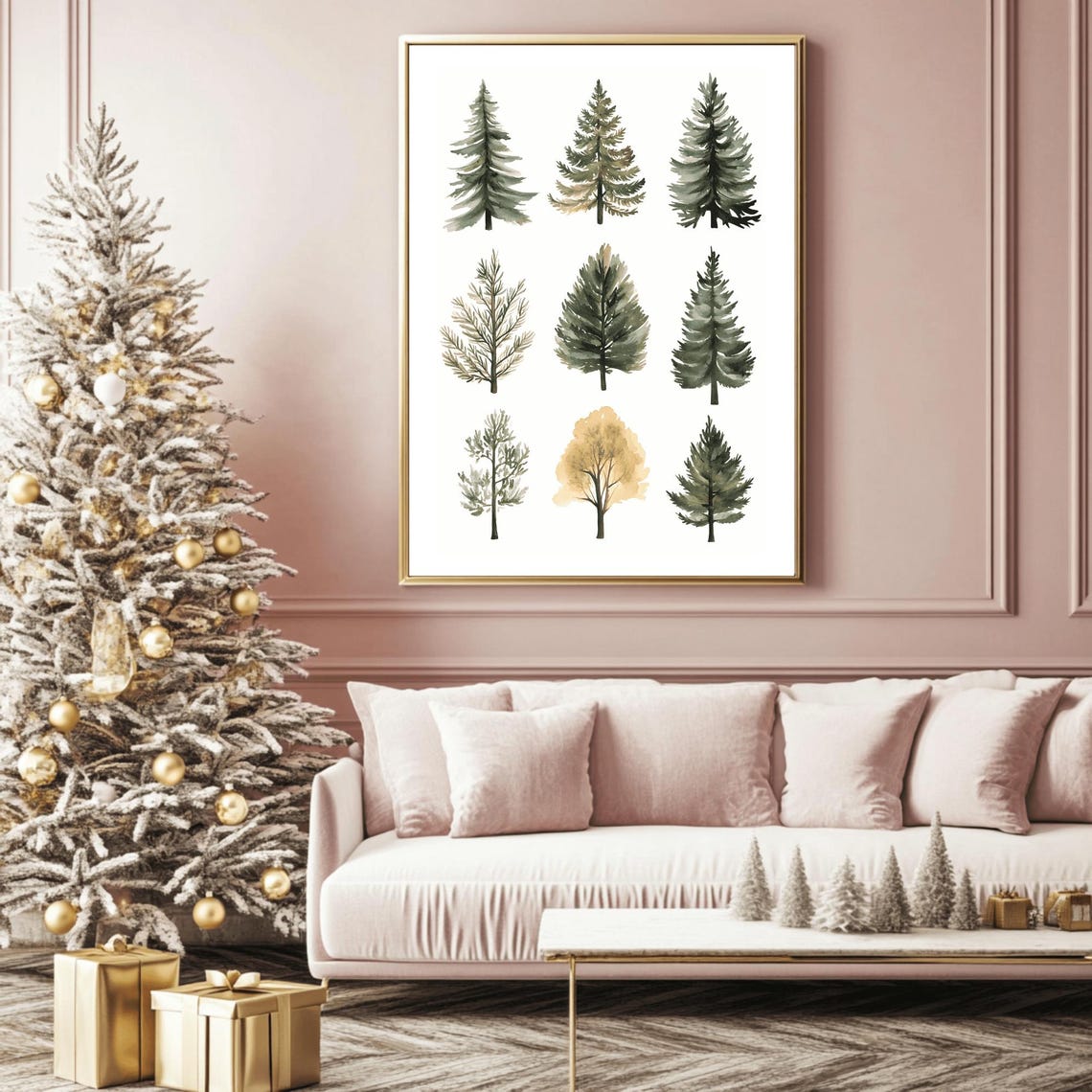 Nine Watercolor Evergreen Trees Botanical Study Holiday Poster - Image 2