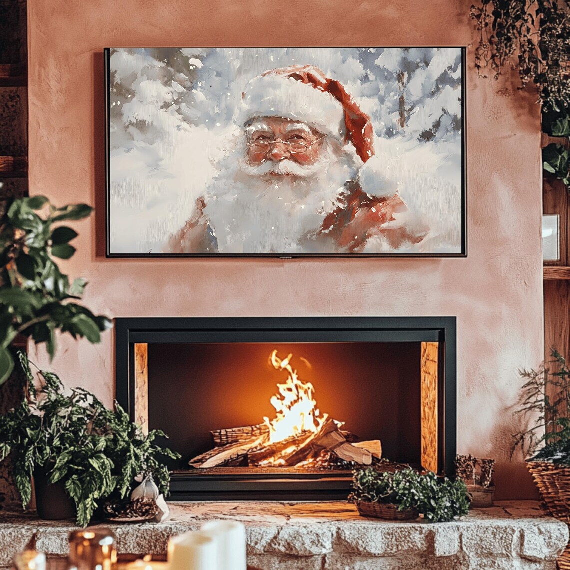 Santa With Glasses Smiling In Snowy Forest Watercolor Poster - Image 3