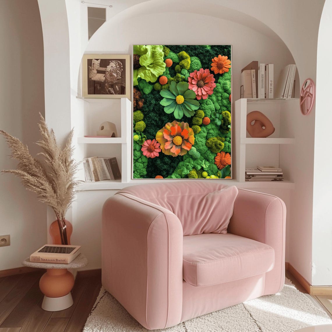 Colorful Blossom Meadow Over Lush Green Moss Botanical Poster - Image 3