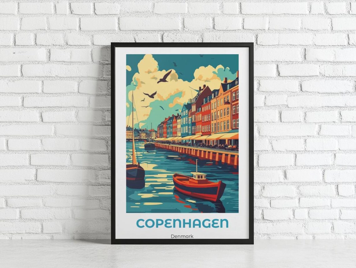 Copenhagen Denmark Nyhavn Harbor Colorful Minimalist Retro Poster