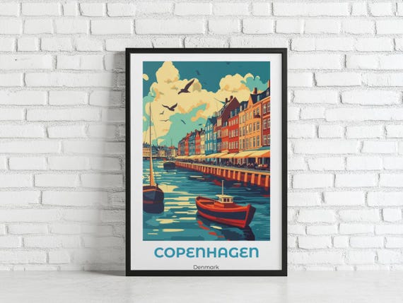 Copenhagen Travel Poster Minimalist Design Classic Print Denmark European Wall Art