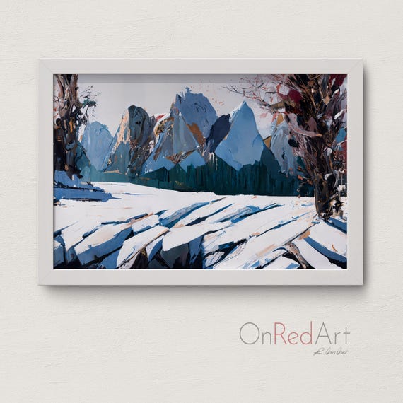 Shattered Snowfield Abstract Snowy Mountain Landscape With Forest Edge