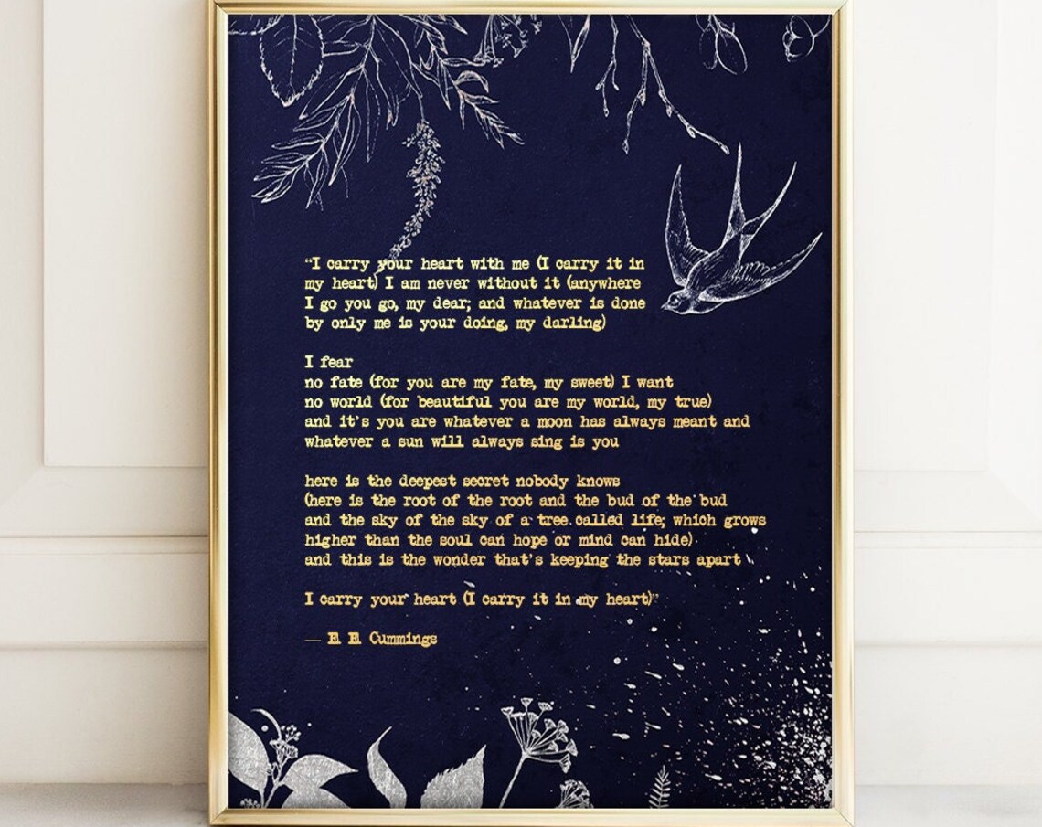 E. E. Cummings I Carry Your Heart Romantic Art Print
