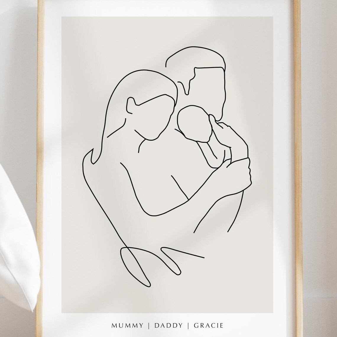 Personalized New Parents Holding Baby Tender One Line Art Poster
