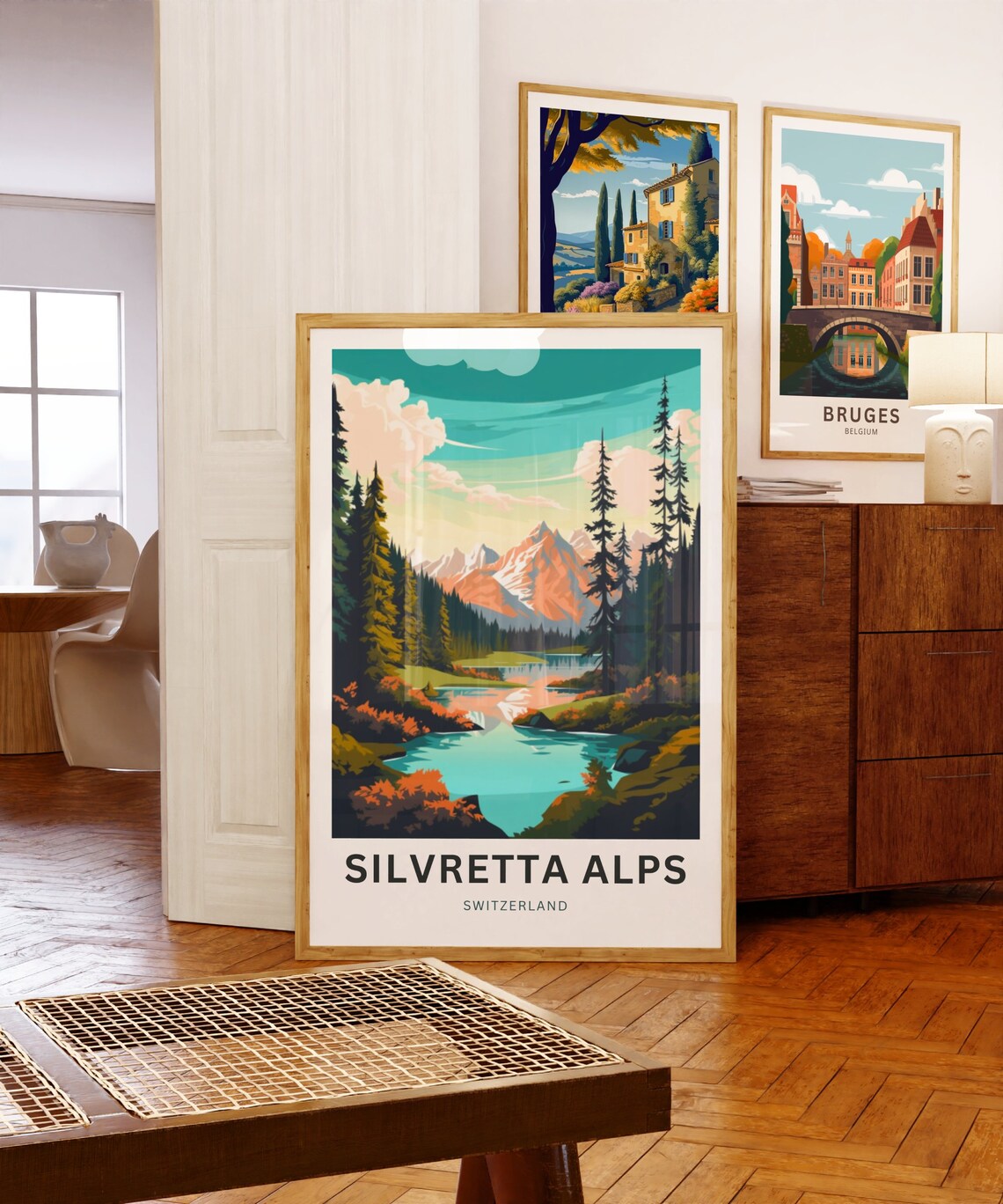 Silvretta Alps Switzerland Alpine Lake Pine Forest Travel Poster - Image 5