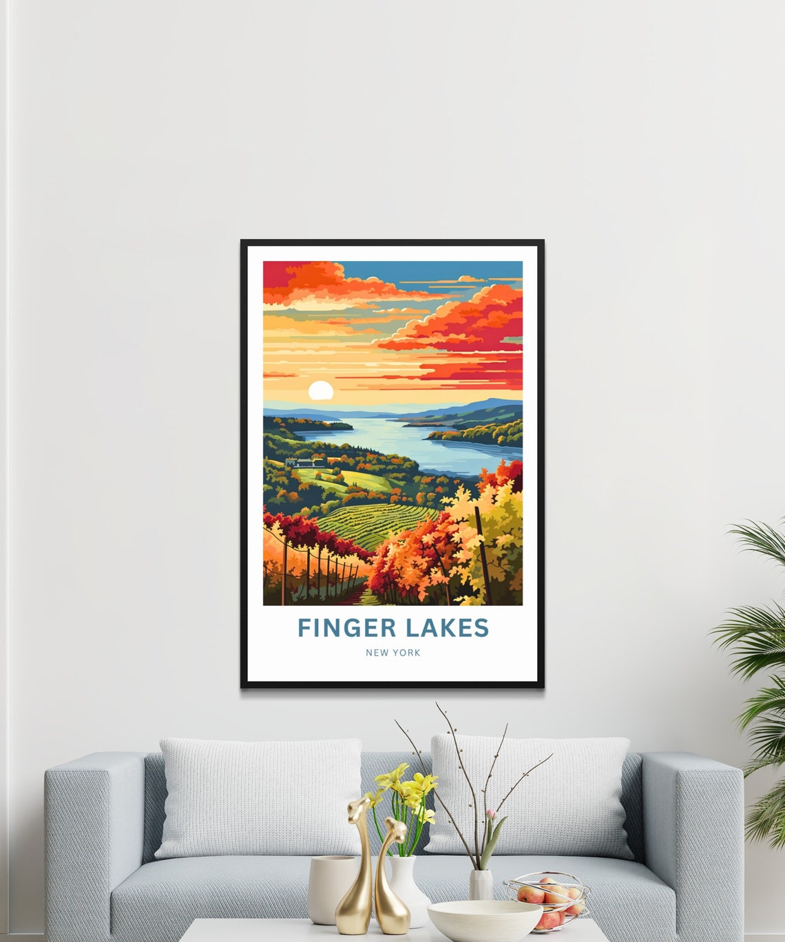 Personalized Finger Lakes New York Sunset Vineyard Lake Poster - Image 2