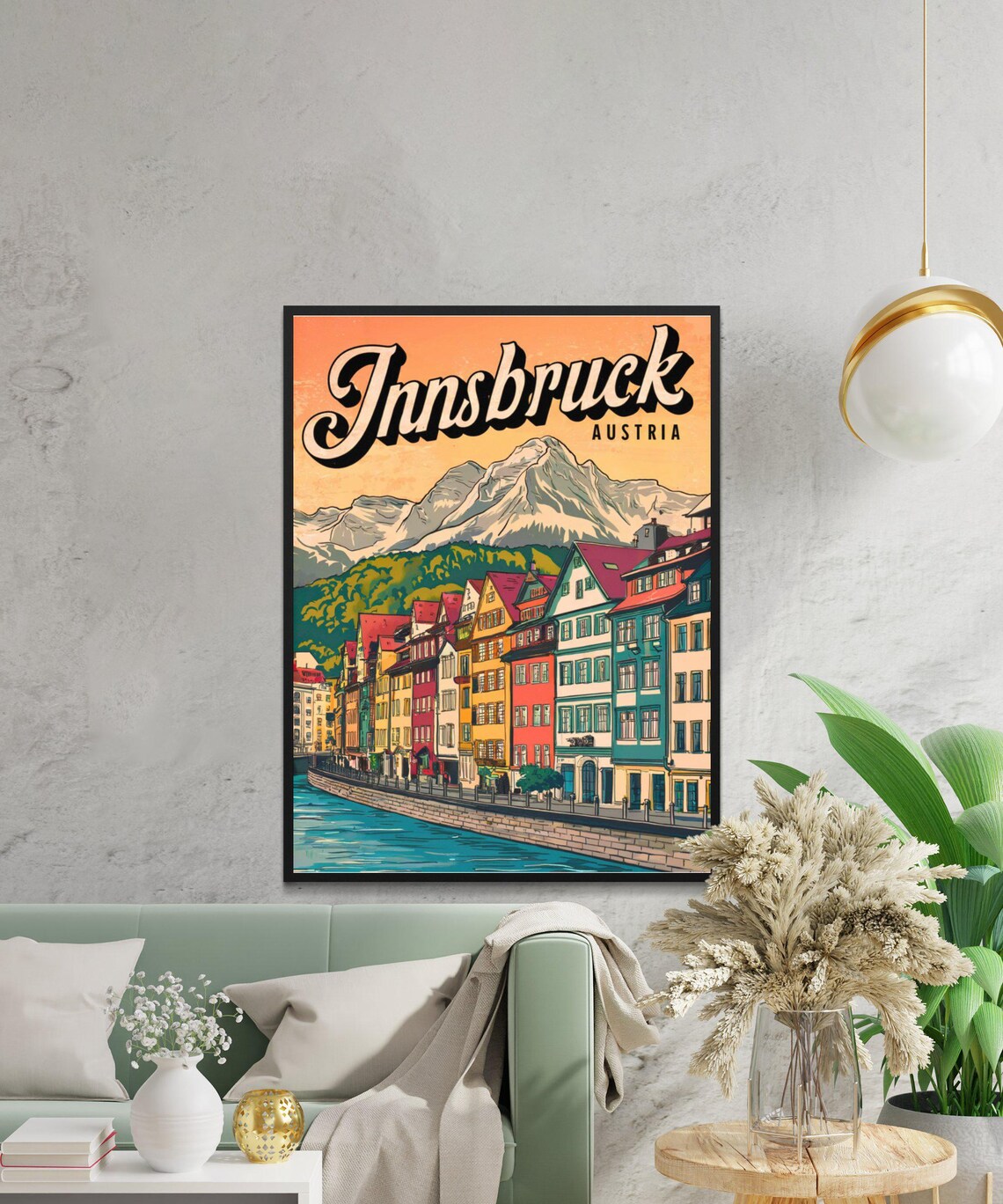 Innsbruck Austria Colorful Riverside Alpine Town Travel Poster - Image 3