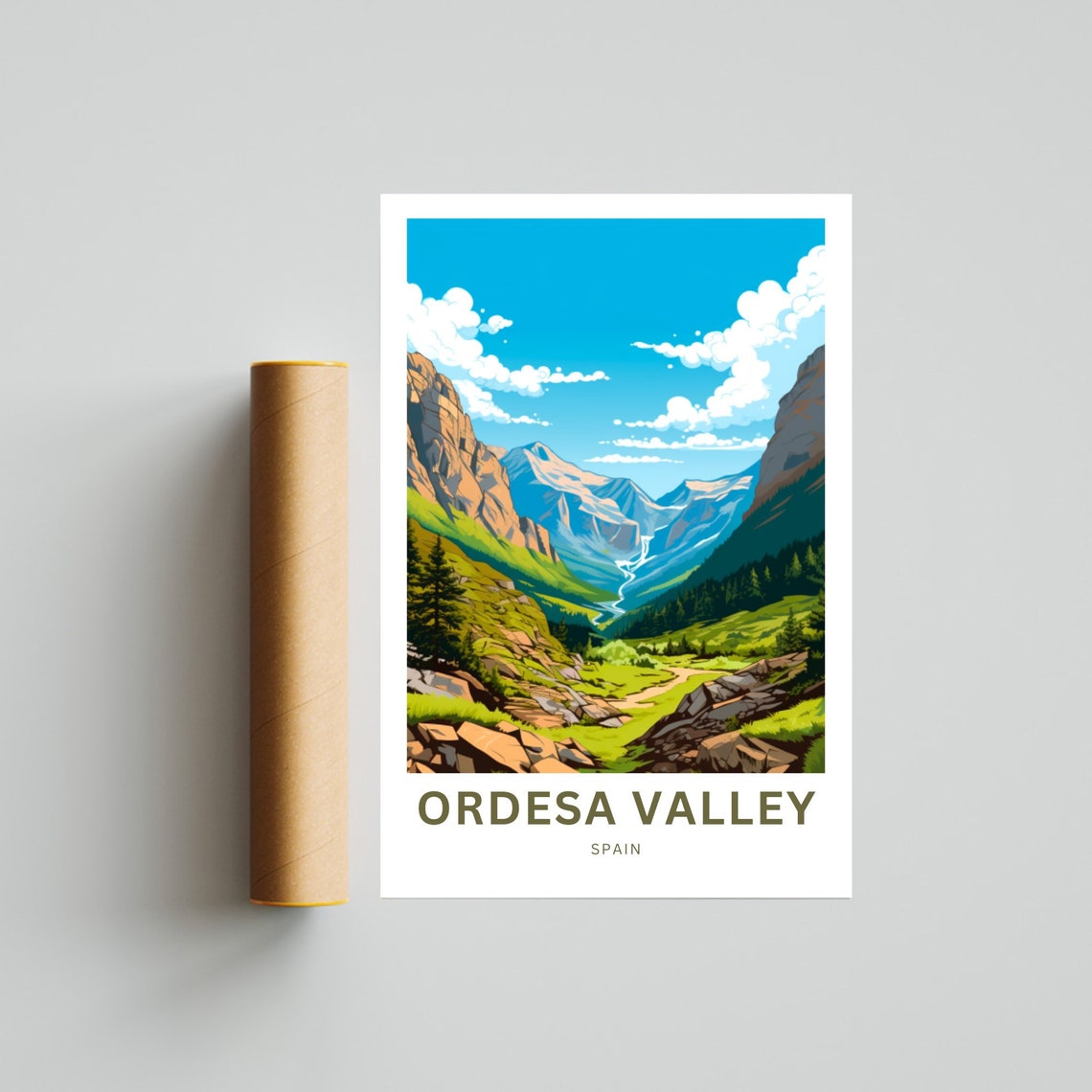 Ordesa Valley Spain Pyrenees Waterfall Valley Green Travel Poster - Image 4