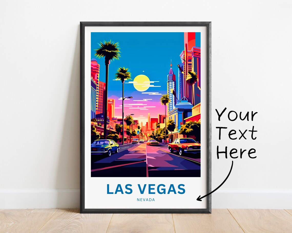 Personalized Las Vegas Sunset Strip Vintage Cars Custom Travel Poster