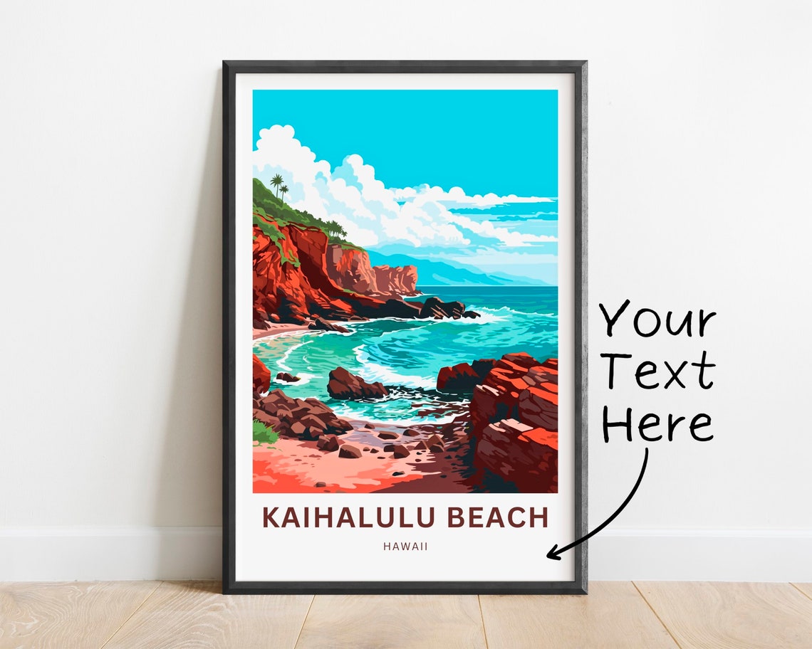 Kaihalulu Beach Hawaii Red Sand Cove Shore Vintage Travel Poster