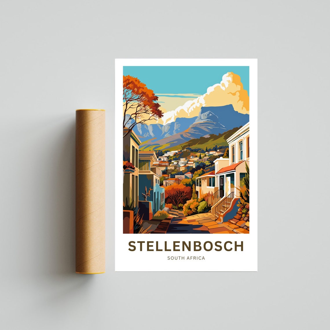 Stellenbosch South Africa Hillside Village Mountain View Poster - Image 4