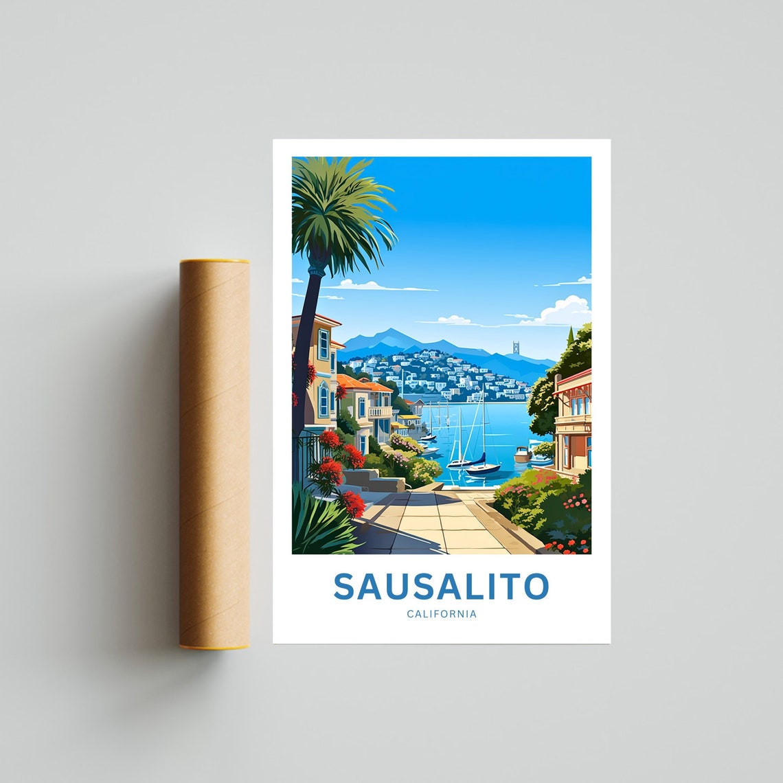 Sausalito California Waterfront Palm Promenade Personalized Poster - Image 4