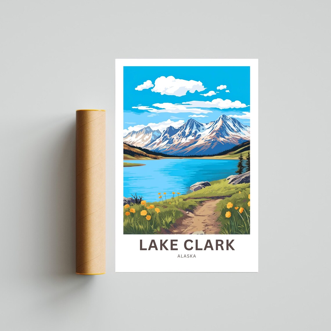 Lake Clark Alaska Mountain Lake Trail Wildflower Meadow Travel Poster - Image 4