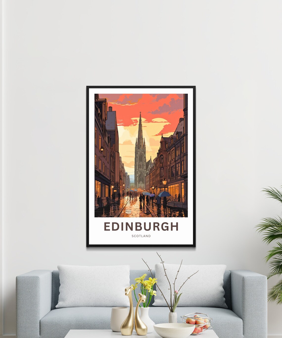 Edinburgh Scotland Church Spire Rainy Sunset Custom Art Poster - Image 3
