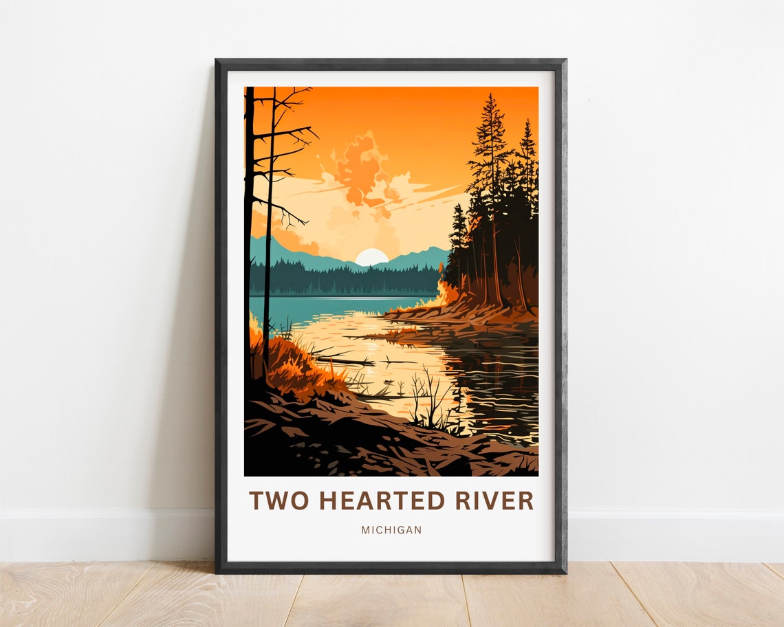 Personalized Two Hearted River Michigan Custom Vintage Travel Poster - Image 2