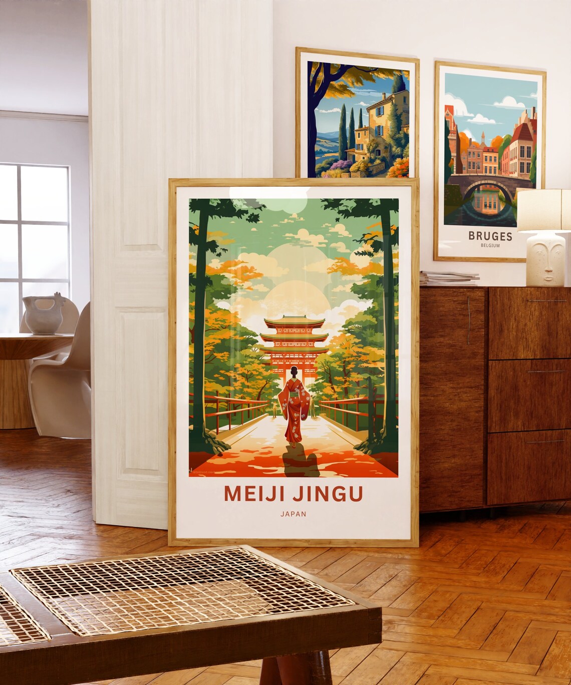 Meiji Jingu Japan Shrine Pagoda Kimono Vintage Travel Poster - Image 5