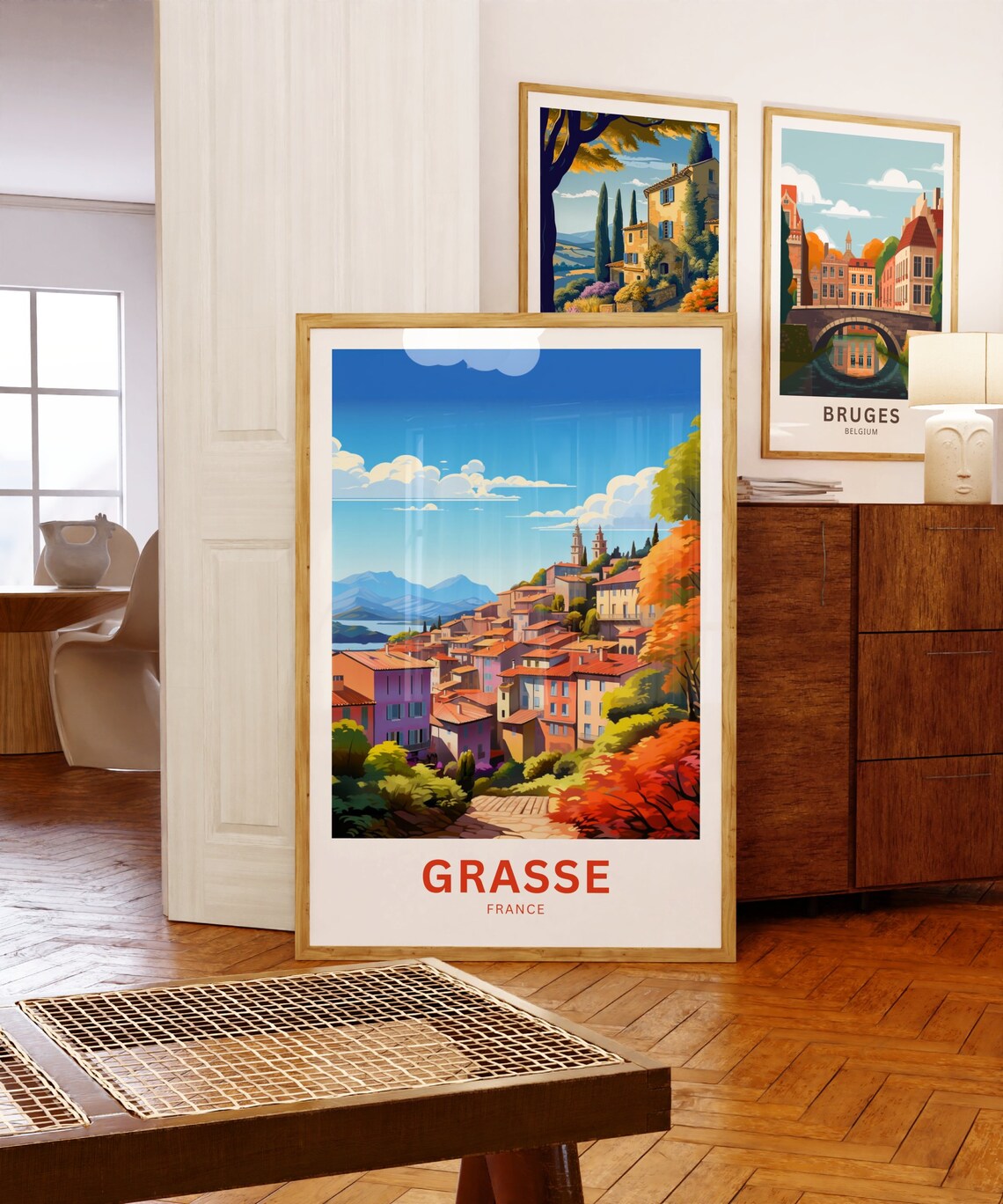 Grasse France Hill Town Red Roofs Autumn Countryside Scene Poster - Image 5