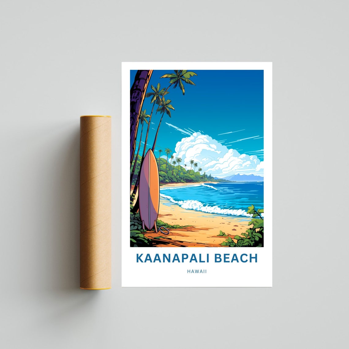 Kaanapali Beach Hawaii Surfboard Palms Custom Text Travel Poster - Image 4