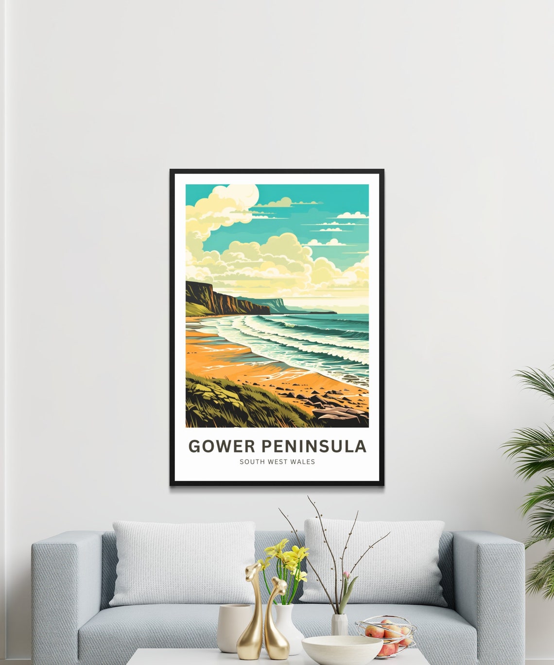 Gower Peninsula South West Wales Sandy Beach Cliffs Travel Poster - Image 3