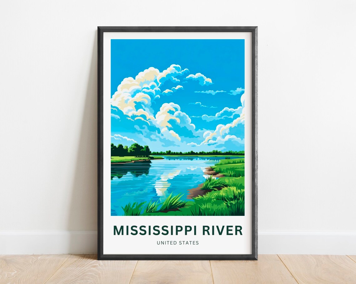 Mississippi River Dramatic Cloud Landscape Vintage Travel Poster
