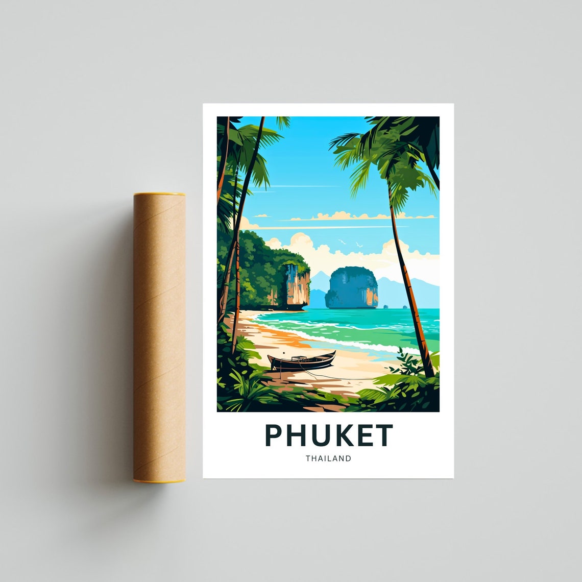 Personalized Phuket Thailand Beach Boat Custom Text Travel Poster - Image 4