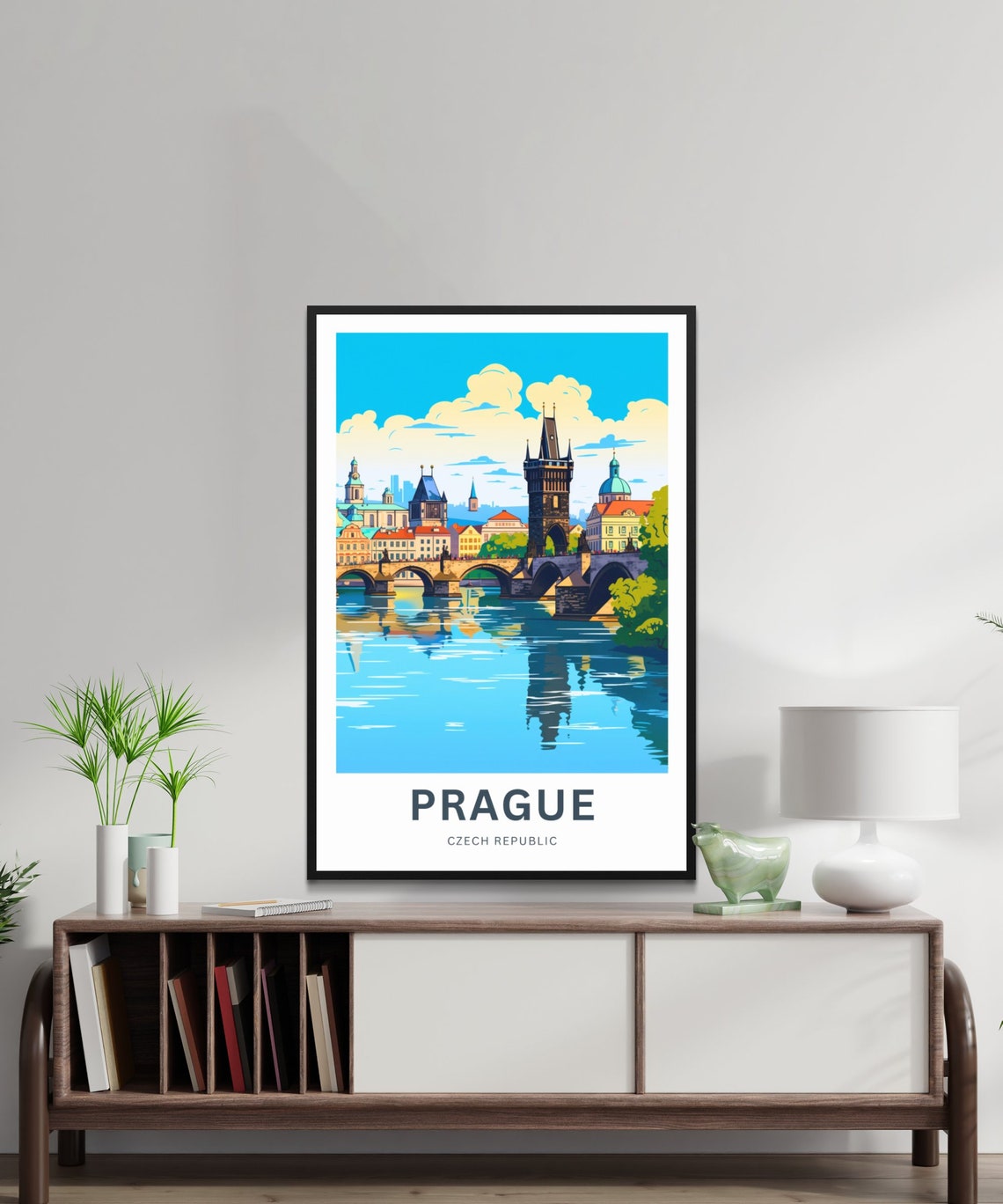 Prague Czech Republic Charles Bridge River Reflection Poster - Image 2